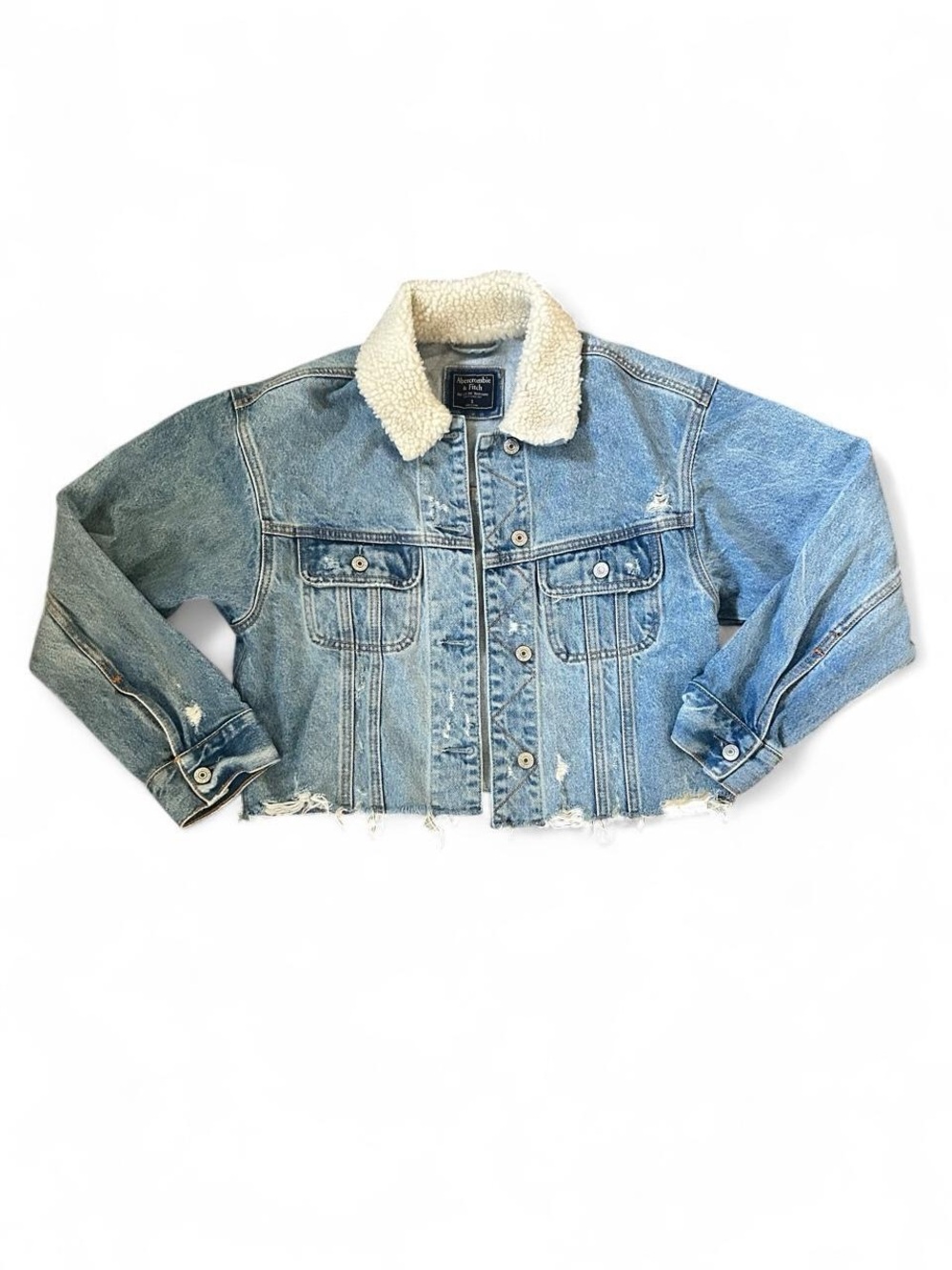 Abercrombie & Fitch Light Blue Denim Jacket with Cream Sherpa Collar